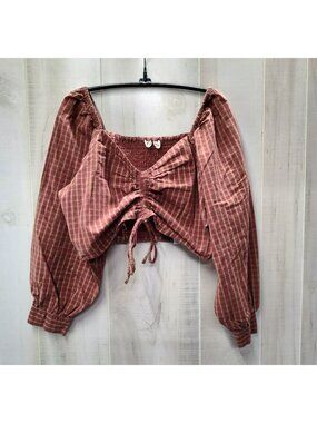 Levi's Plaid Cropped Top Long Sleeve, Size L, Devin, Cotton, Cottagecore Country